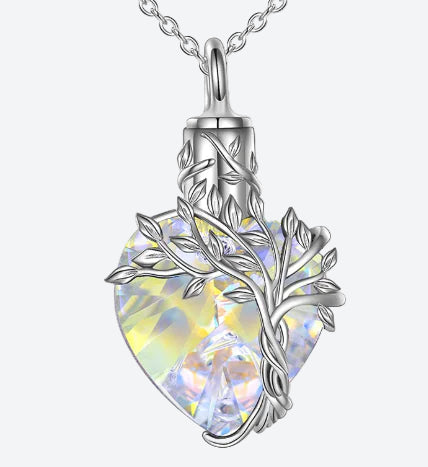 Tree of Life Heart Urn Necklace – Gemstone Memorial Pendant