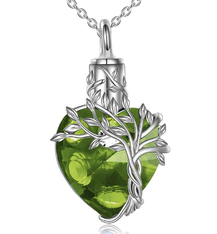 Tree of Life Heart Urn Necklace – Gemstone Memorial Pendant