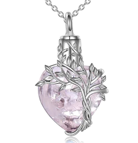 Tree of Life Heart Urn Necklace – Gemstone Memorial Pendant
