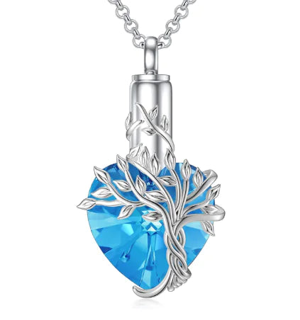Tree of Life Heart Urn Necklace – Gemstone Memorial Pendant