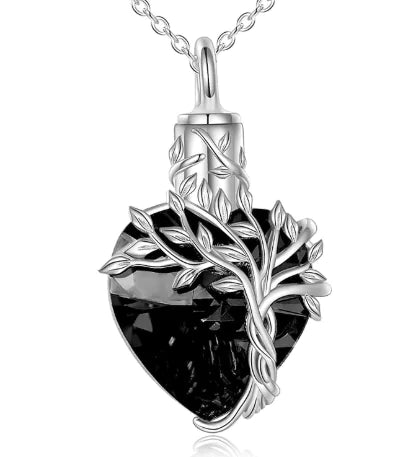 Tree of Life Heart Urn Necklace – Gemstone Memorial Pendant