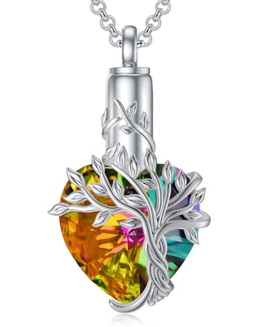 Tree of Life Heart Urn Necklace – Gemstone Memorial Pendant