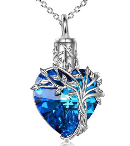 Tree of Life Heart Urn Necklace – Gemstone Memorial Pendant