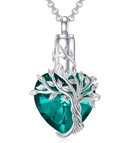Tree of Life Heart Urn Necklace – Gemstone Memorial Pendant