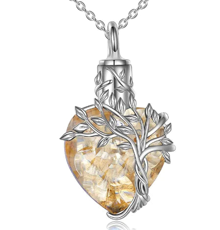Tree of Life Heart Urn Necklace – Gemstone Memorial Pendant