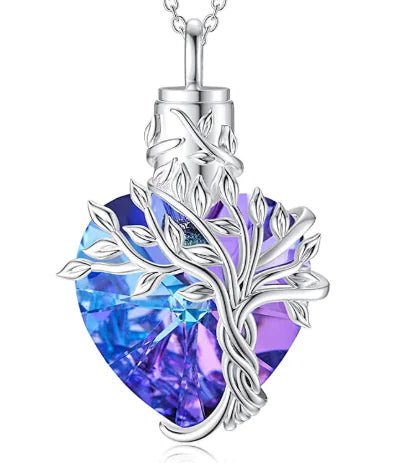Tree of Life Heart Urn Necklace – Gemstone Memorial Pendant