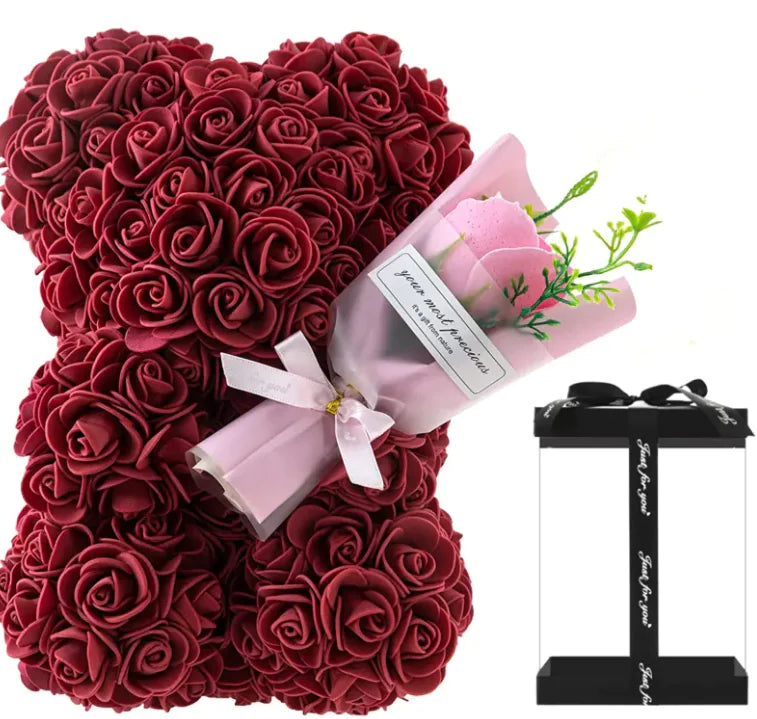 Rose Bear Gift Set – Preserved Flower Bouquet
