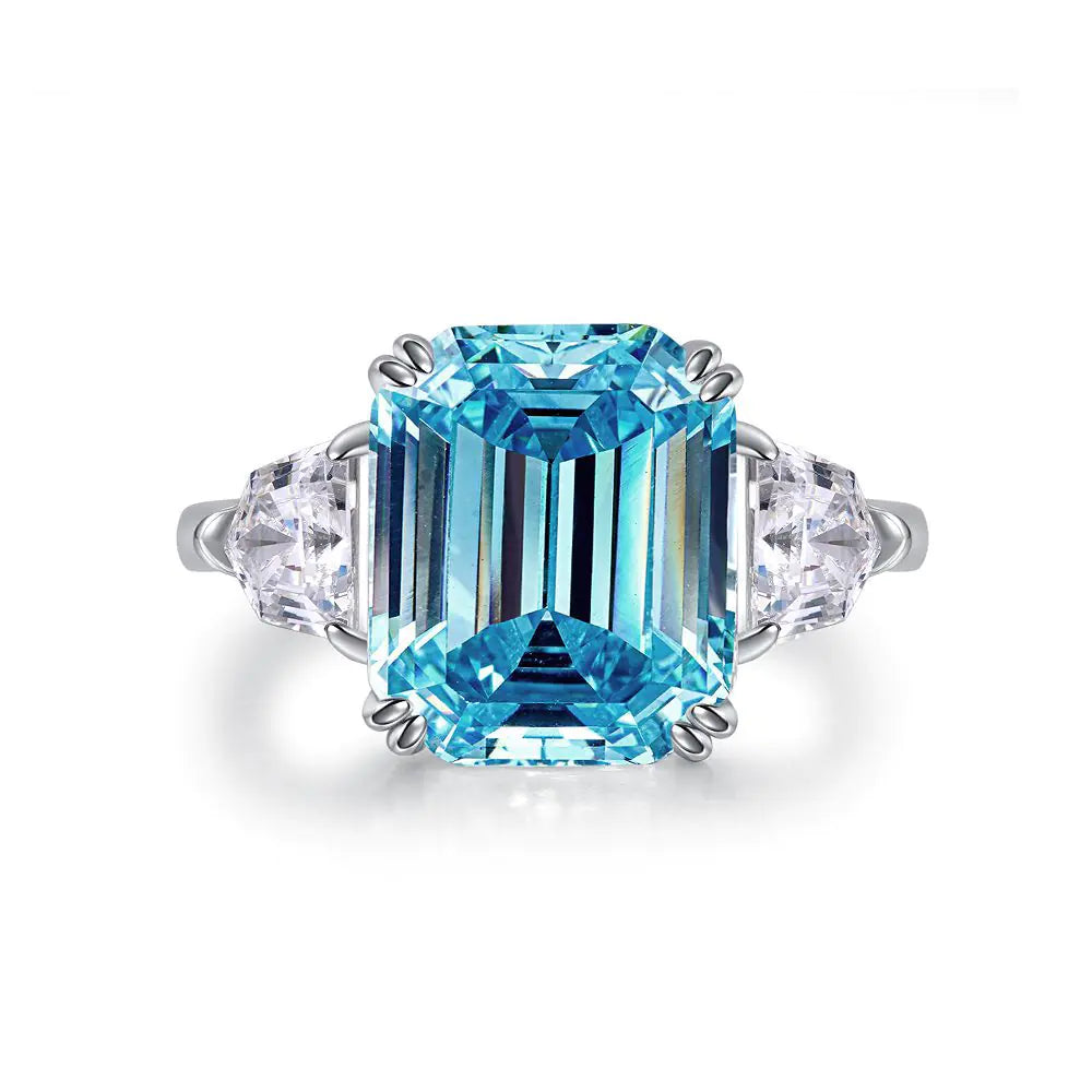 Sky Blue Emerald-Cut Topaz Ring – Sterling Silver