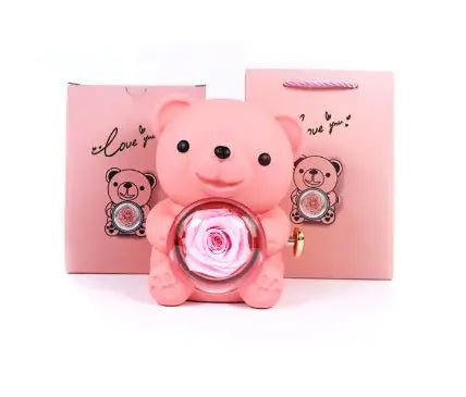 Rotating Bear Rose Jewelry Gift Box – Pink Edition